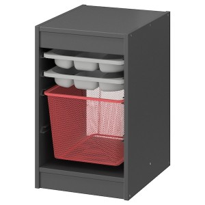 IKEA TROFAST storage combination with box/trays, 13 3/8x17 3/8x22 in Gray Gray / Light Red, Ikea Outlet | 5643HQCGO