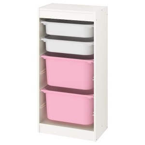 IKEA TROFAST storage combination with boxes, 18 1/8x11 3/4x37 in White / White Pink, Ikea Outlet | 2415TGXQN