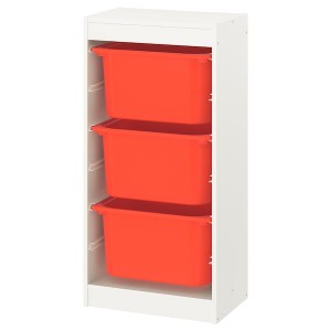 IKEA TROFAST storage combination with boxes, 18 1/8x11 3/4x37 in White / Orange, Ikea Outlet | 6328DLGAO