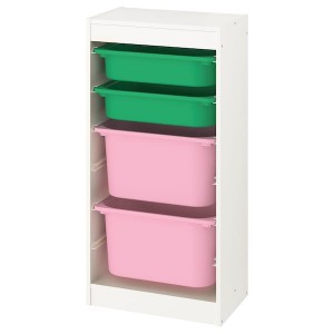 IKEA TROFAST storage combination with boxes, 18 1/8x11 3/4x37 in White / Green Pink, Ikea Outlet | 0463TONES