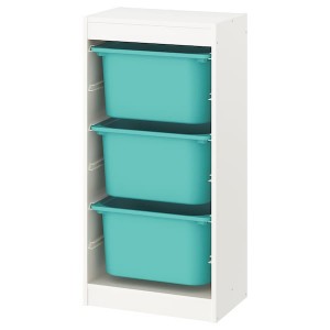 IKEA TROFAST storage combination with boxes, 18 1/8x11 3/4x37 in White / Turquoise, Ikea Outlet | 8724JEYTK
