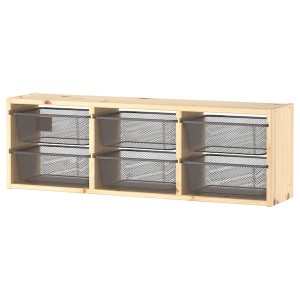 IKEA TROFAST wall storage, 36 5/8x8 1/4x11 3/4 in Light White Stained Pine / Dark Gray, Ikea Outlet | 3798QHSOG