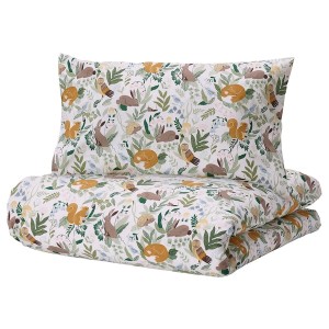 IKEA TROLLDOM 3-piece bedlinen set for crib, 27 1/2x52 in Forest Animal Pattern / Multicolor, Ikea Outlet | 0685ZBNIA