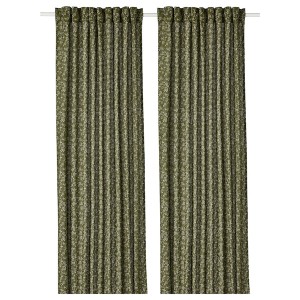 IKEA TRYSTÄVMAL curtains, 1 pair, 57x98 in Green / White, Ikea Outlet | 6437KYUDS