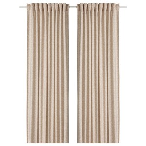 IKEA TRYSTÄVMAL curtains, 1 pair, 57x98 in Beige / White, Ikea Outlet | 4950XCJKY