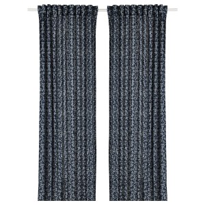 IKEA TRYSTÄVMAL curtains, 1 pair, dark blue/white, 57x98 in Dark Blue / White, Ikea Outlet | 5839TYNPF