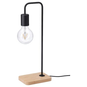 IKEA TVÄRHAND table lamp with LED bulb, black/bamboo, Ikea Outlet | 8571WUADR