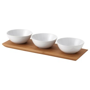 IKEA TYNGDLÖS tray with 3 bowls, bamboo/white, Ikea Outlet | 5317UVAPD