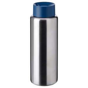 IKEA UNDERSÖKA insulated steel flask, stainless steel/dark blue, 24 oz, Ikea Outlet | 6524DTWXH
