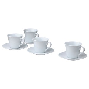 IKEA UPPLAGA cup and saucer, white, 8 oz, 4 pack, Ikea Outlet | 6095PICBQ