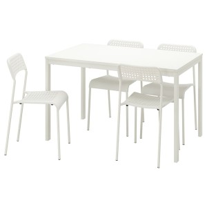 IKEA VANGSTA / ADDE table and 4 chairs, white/white, 47 1/4/70 7/8 in, Ikea Outlet | 0521LHJPB