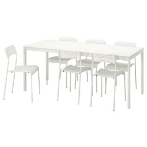 IKEA VANGSTA / ADDE table and 6 chairs, white/white, 47 1/4/70 7/8 in, Ikea Outlet | 8046DQFSI