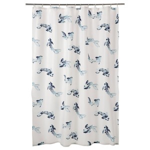IKEA VATTENSJÖN shower curtain, 71x71 in White Blue / Fish, Ikea Outlet | 3964OTSDF