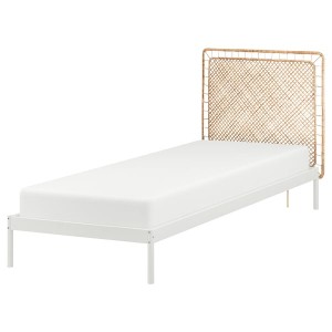 IKEA VEVELSTAD bed frame with 1 headboard, Twin White / Tolkning Rattan, Ikea Outlet | 9321IJHSA