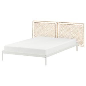 IKEA VEVELSTAD bed frame with 2 headboards, Queen White / Tolkning Rattan, Ikea Outlet | 9015LMVIJ