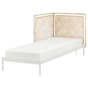 IKEA VEVELSTAD bed frame with 2 headboards, Twin White / Tolkning Rattan, Ikea Outlet | 8746DUTPK
