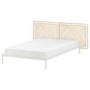 IKEA VEVELSTAD bed frame with 2 headboards, Full White / Tolkning Rattan, Ikea Outlet | 2458KLJOE