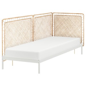 IKEA VEVELSTAD bed frame with 3 headboards, Twin White / Tolkning Rattan, Ikea Outlet | 5139AHDTV