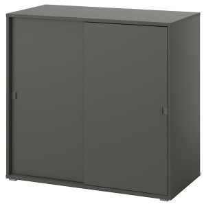 IKEA VIHALS cabinet with sliding doors, 37 3/8x18 1/2x35 3/8 in Dark Gray, Ikea Outlet | 1263DSMZB