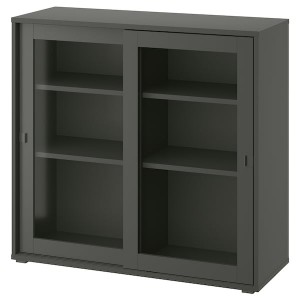 IKEA VIHALS cabinet with sliding glass doors, 37 1/2x14 5/8x35 3/8 in Dark Gray, Ikea Outlet | 6102UYNLP
