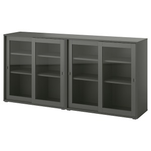 IKEA VIHALS storage combination w/glass doors, clear glass, 74 3/4x14 5/8x35 3/8 in Dark Gray, Ikea Outlet | 9827ZKEVH