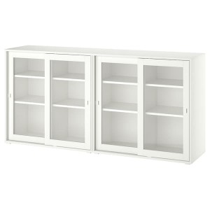 IKEA VIHALS storage combination w/glass doors, 74 3/4x14 5/8x35 3/8 in White / Clear Glass, Ikea Outlet | 0472LWNDO