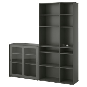 IKEA VIHALS storage combination w/glass doors, clear glass, 74 3/4x14 5/8x78 3/4 in Dark Gray, Ikea Outlet | 6851KQAMH