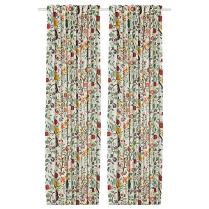 IKEA VILDPERSILJA curtains, white multicolor/floral pattern, 57x98 in White Multicolor / Floral Pattern, Ikea Outlet | 4237WLJHI