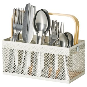 IKEA VIMPELFISK 20-piece cutlery set with holder, stainless steel bamboo/off-white, Ikea Outlet | 6394PAWVK