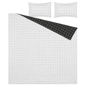 IKEA VITKLÖVER comforter set, Full/Queen White Black / Check, Ikea Outlet | 5739CHLAQ