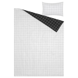 IKEA VITKLÖVER comforter set, Twin/Twin X-long White Black / Check, Ikea Outlet | 7859SERTD