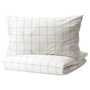 IKEA VITKLÖVER duvet cover and pillowcase(s), Twin White Black / Check, Ikea Outlet | 3659LZVFN