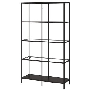 IKEA VITTSJÖ Shelf unit, glass, Width: 39 3/8 in Black / Brown, Ikea Outlet | 9460ROGEK