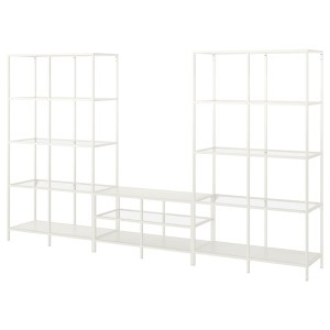 IKEA VITTSJÖ TV storage combination, 118 1/8x14 1/8x68 7/8 in White / Glass, Ikea Outlet | 7463KUXBA