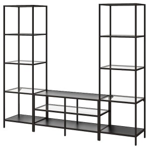 IKEA VITTSJÖ TV storage combination, 79 1/2x14 1/8x68 7/8 in Black / Brown / Glass, Ikea Outlet | 9035SPFAB