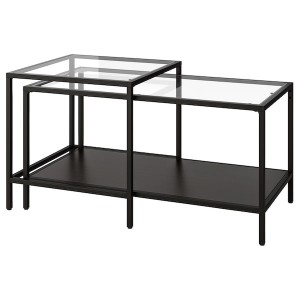 IKEA VITTSJÖ nesting tables, set of 2, black-brown/glass, 35 3/8x19 5/8 in, Ikea Outlet | 8605GPJCM