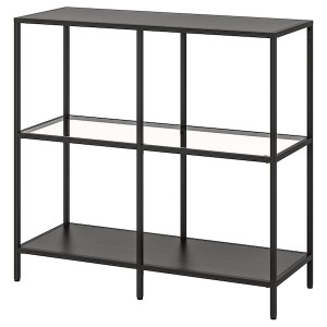 IKEA VITTSJÖ shelf unit, black-brown/glass, 39 3/8x36 5/8 in, Ikea Outlet | 0587NCYHR