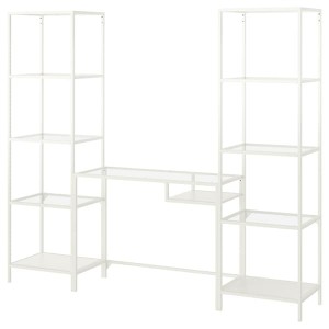 IKEA VITTSJÖ shelving unit with laptop table, white/glass, 79 1/2x14 1/8x68 7/8 in, Ikea Outlet | 3867YTNBA