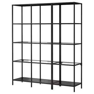 IKEA VITTSJÖ storage combination, 59 1/2x14 1/8x68 7/8 in Black / Brown / Glass, Ikea Outlet | 6389BQYNP