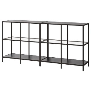 IKEA VITTSJÖ storage combination, 78 3/4x14 1/8x36 5/8 in Black / Brown / Glass, Ikea Outlet | 2831KXEPO