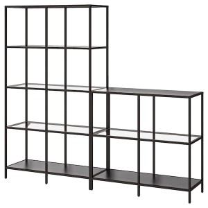 IKEA VITTSJÖ storage combination, 78 3/4x14 1/8x68 7/8 in Black / Brown / Glass, Ikea Outlet | 0817PXDVW