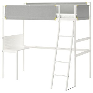 IKEA VITVAL loft bed frame with desk top, Twin White / Light Gray, Ikea Outlet | 9205ISMPT