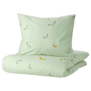 IKEA VÄNKRETS duvet cover and pillowcase(s), Twin Banana Pattern Pale Green, Ikea Outlet | 2065ZQMEV