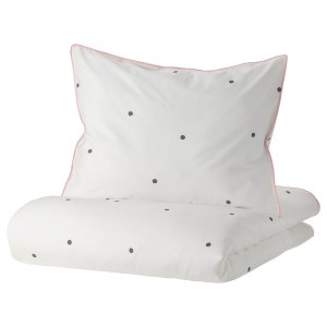 IKEA VÄNKRETS duvet cover and pillowcase(s), dot pattern white/pink, Twin White / Pink, Ikea Outlet | 3674PALGT