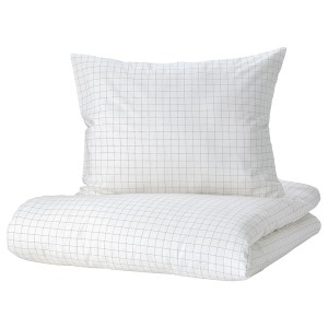 IKEA VÄNKRETS duvet cover and pillowcase(s), check pattern, Twin White / Yellow, Ikea Outlet | 2948HRDMS