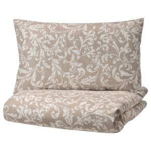 IKEA VÅRBRÄCKA duvet cover and pillowcase(s), Full/Queen (Double/Queen) Beige / White, Ikea Outlet | 0275PFLNI